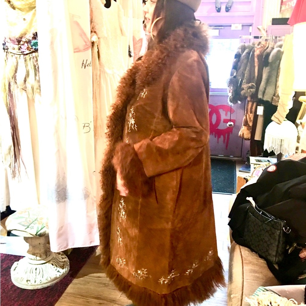 Vintage penny lane suede + Embroidered ginger rust brown Women's Coat - Picture 5 of 15